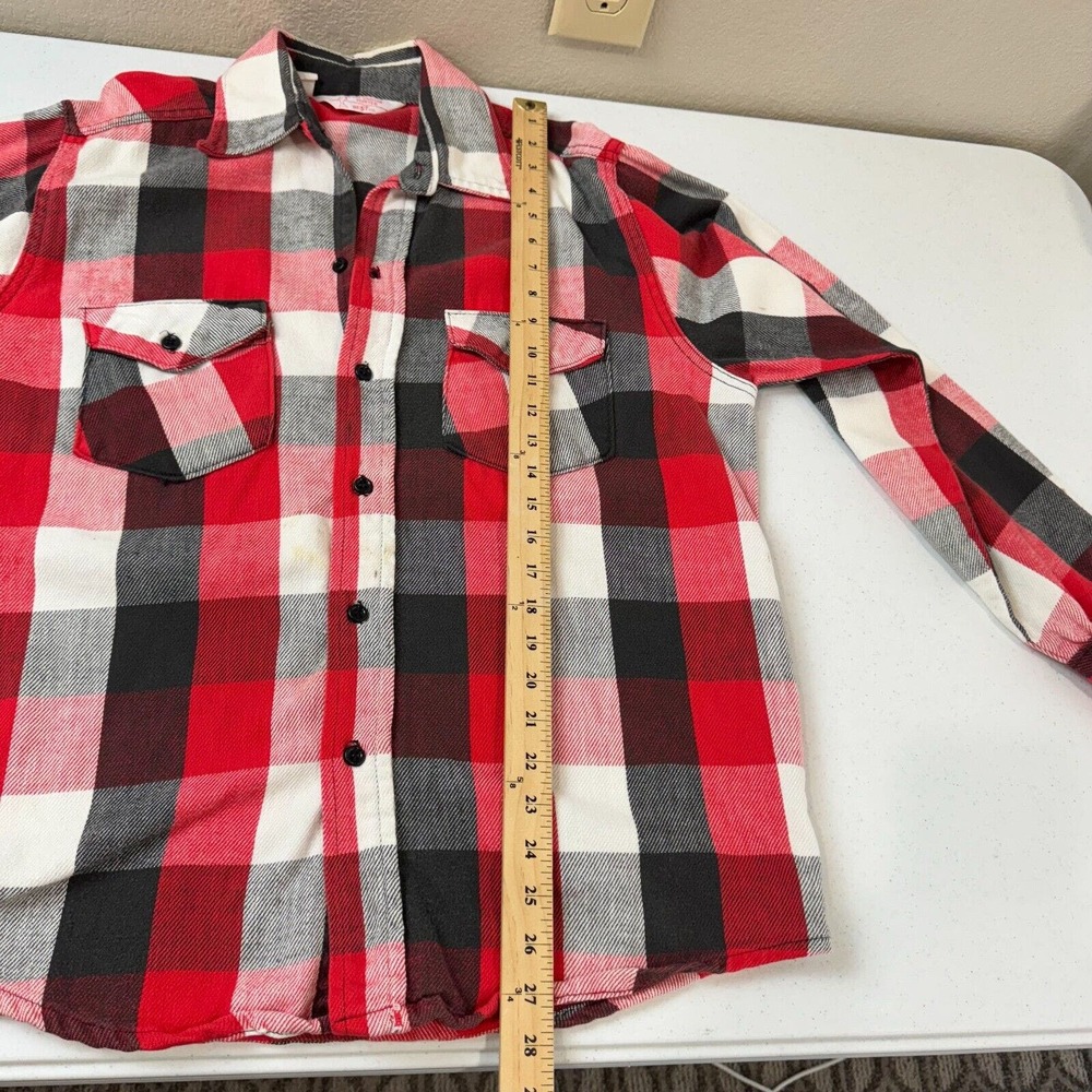 Jim Catfish Hunter Men's‎ Flannel Button Up Shirt Long Sleeve Red/Black/White 16 - Picture 15 of 16